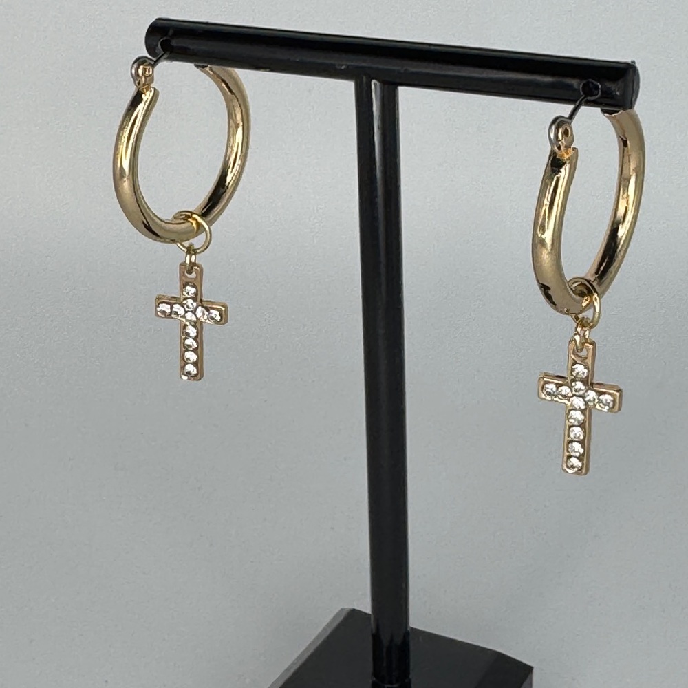 Gold-Tone Cross Charm Chain Bracelet + Earrings - Women Jewelry